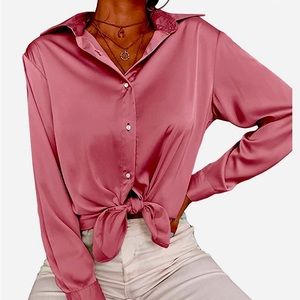 Business Casual Satin Button Up Shirt